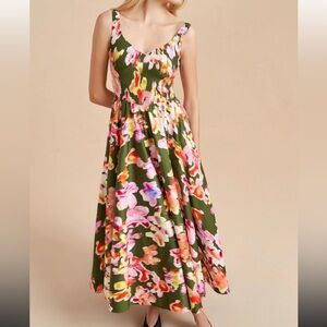 La Ligne Cruz Dress in Khaki/Pink Floral color in size XS